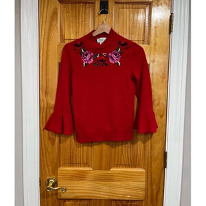 Kate Spade The Madison Ave Collection Cashmere Wool Embroidered Floral Sweater